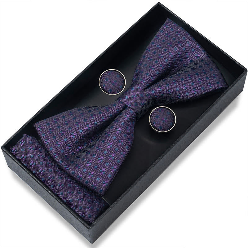 Ensemble 3 pièces pour homme : nœud papillon en tissu texturé, boutons de manchette et pochette - Style n° 53 - image 104