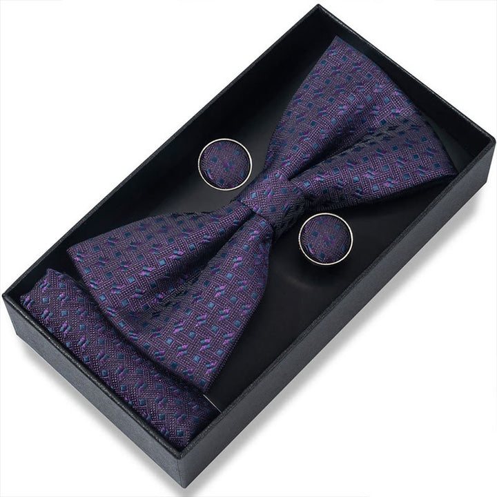 Ensemble 3 pièces pour homme : nœud papillon en tissu texturé, boutons de manchette et pochette - Style n° 53 - image 104
