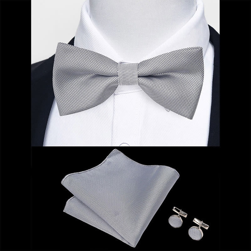 Ensemble 3 pièces pour homme : nœud papillon en tissu texturé, boutons de manchette et pochette - image 71