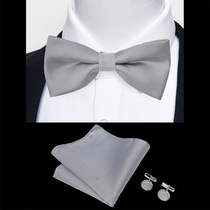 Ensemble 3 pièces pour homme : nœud papillon en tissu texturé, boutons de manchette et pochette - image 71