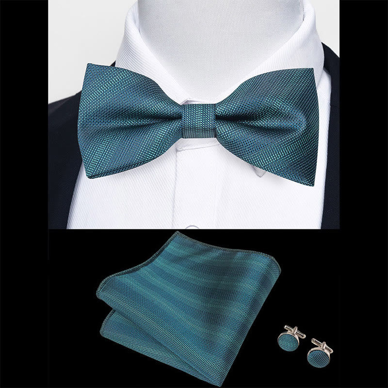 Ensemble 3 pièces pour homme : nœud papillon en tissu texturé, boutons de manchette et pochette - image 29