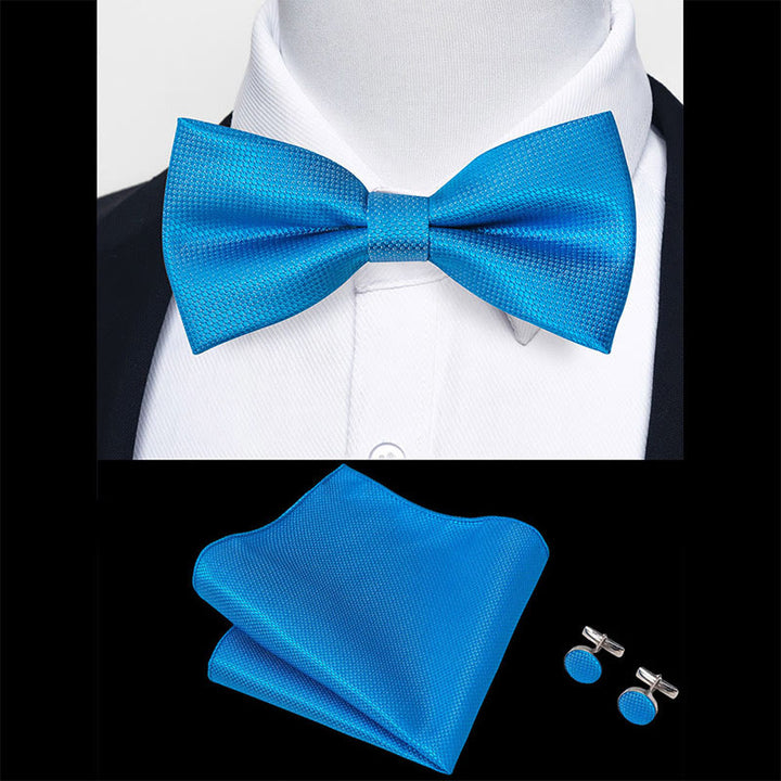 Ensemble 3 pièces pour homme : nœud papillon en tissu texturé, boutons de manchette et pochette - image 81