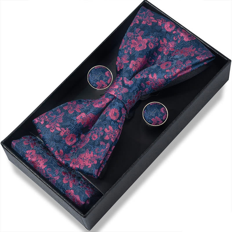Ensemble 3 pièces pour homme : nœud papillon en tissu texturé, boutons de manchette et pochette - Style n° 47 - image 92