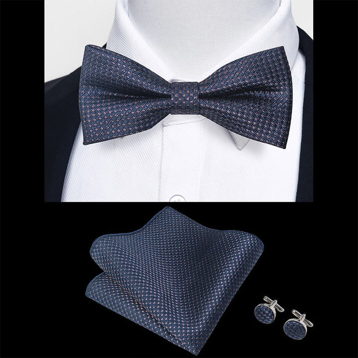 Ensemble 3 pièces pour homme : nœud papillon en tissu texturé, boutons de manchette et pochette - image 7