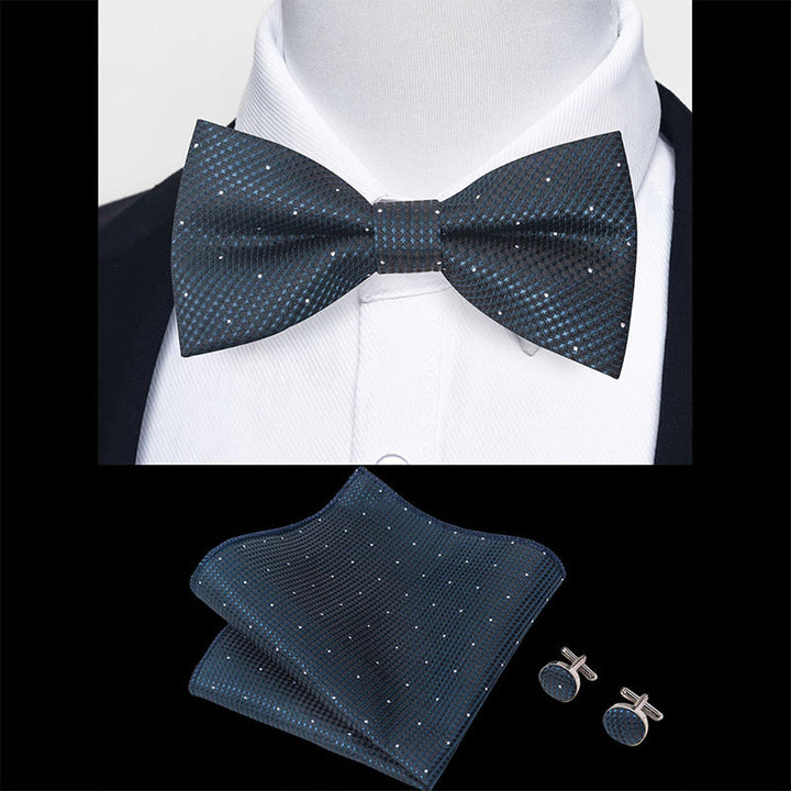 Ensemble 3 pièces pour homme : nœud papillon en tissu texturé, boutons de manchette et pochette - image 21