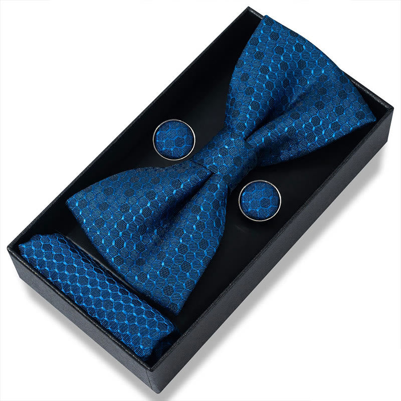 Ensemble 3 pièces pour homme : nœud papillon en tissu texturé, boutons de manchette et pochette - Style n° 40 - image 78