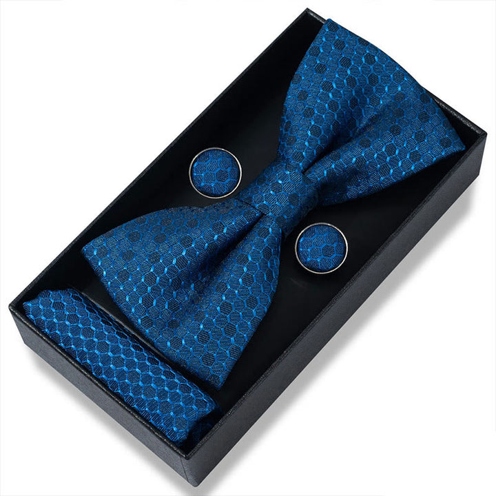 Ensemble 3 pièces pour homme : nœud papillon en tissu texturé, boutons de manchette et pochette - Style n° 40 - image 78