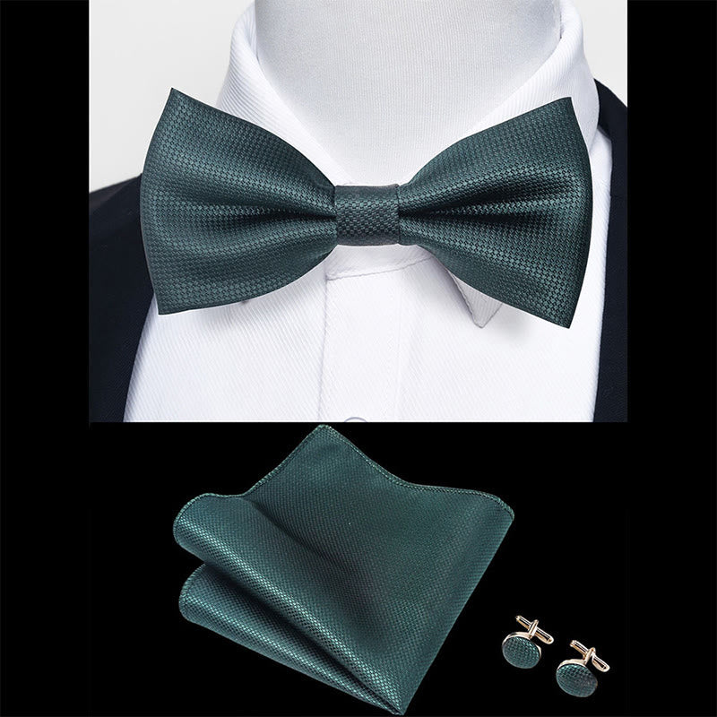 Ensemble 3 pièces pour homme : nœud papillon en tissu texturé, boutons de manchette et pochette - image 25