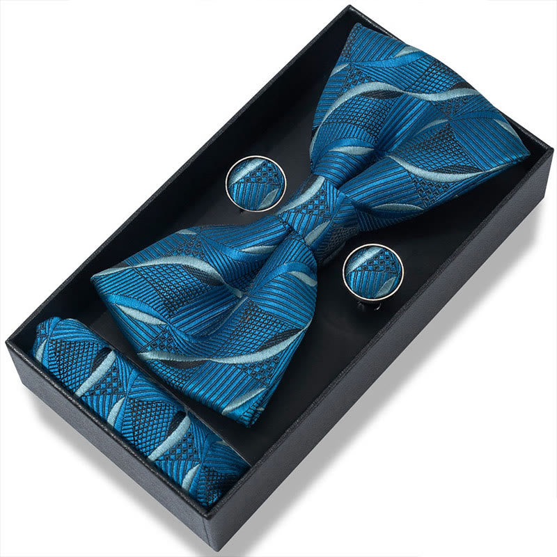 Ensemble 3 pièces pour homme : nœud papillon en tissu texturé, boutons de manchette et pochette - Style n° 46 - image 90