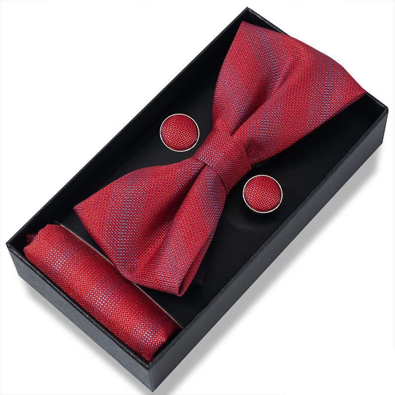 Ensemble 3 pièces pour homme : nœud papillon en tissu texturé, boutons de manchette et pochette - Style n° 20 - image 38