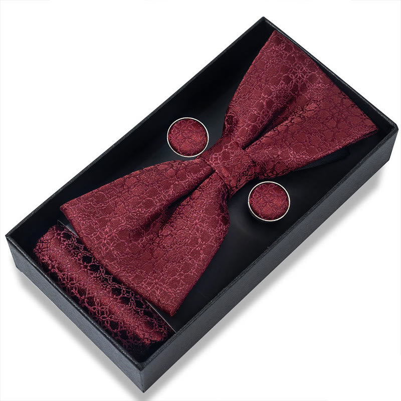 Ensemble 3 pièces pour homme : nœud papillon en tissu texturé, boutons de manchette et pochette - Style n° 21 - image 40