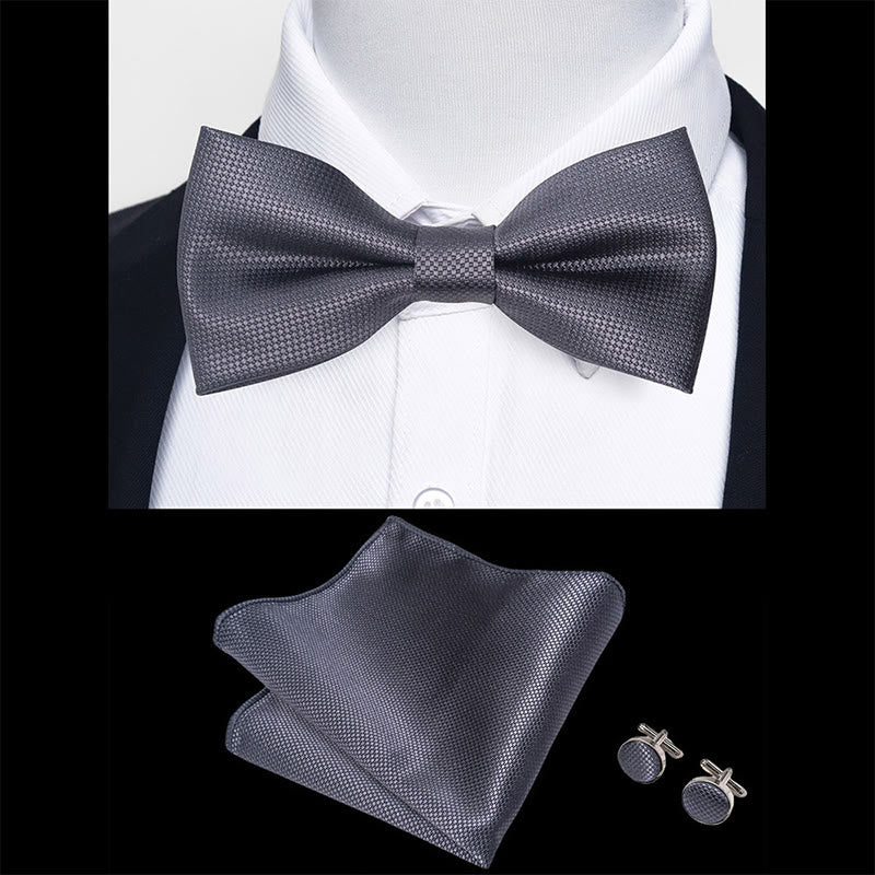 Ensemble 3 pièces pour homme : nœud papillon en tissu texturé, boutons de manchette et pochette - image 73