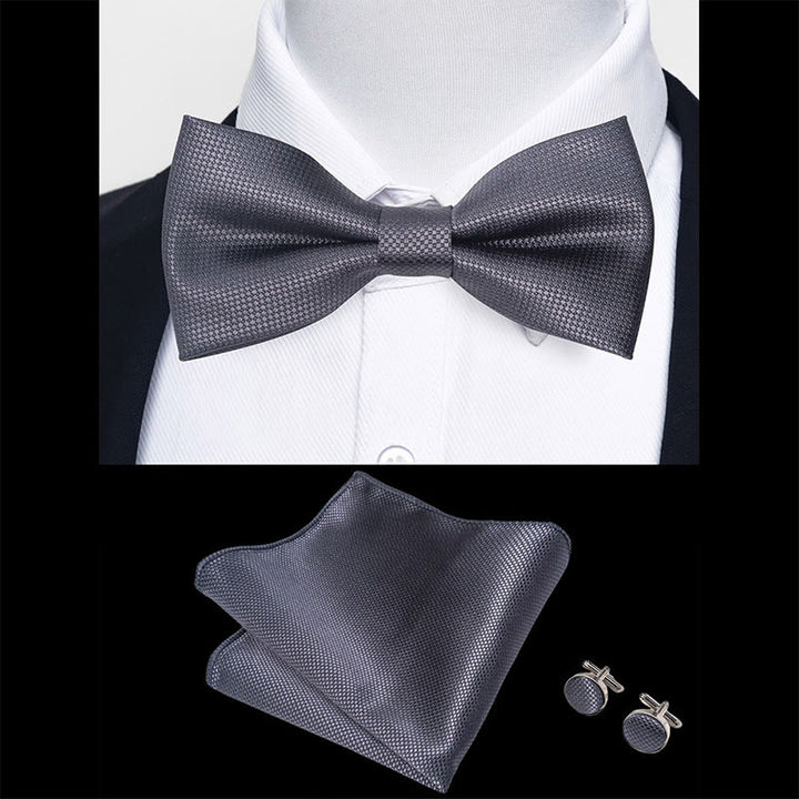 Ensemble 3 pièces pour homme : nœud papillon en tissu texturé, boutons de manchette et pochette - image 73