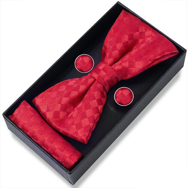 Ensemble 3 pièces pour homme : nœud papillon en tissu texturé, boutons de manchette et pochette - Style n° 17 - image 32