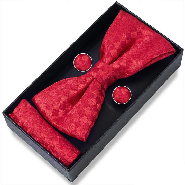Ensemble 3 pièces pour homme : nœud papillon en tissu texturé, boutons de manchette et pochette - Style n° 17 - image 32