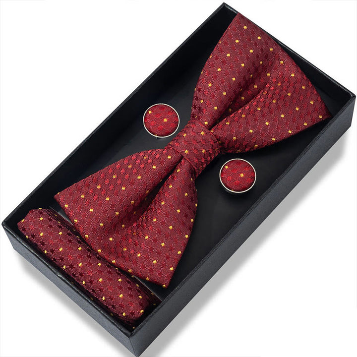 Ensemble 3 pièces pour homme : nœud papillon en tissu texturé, boutons de manchette et pochette - Style n° 16 - image 30