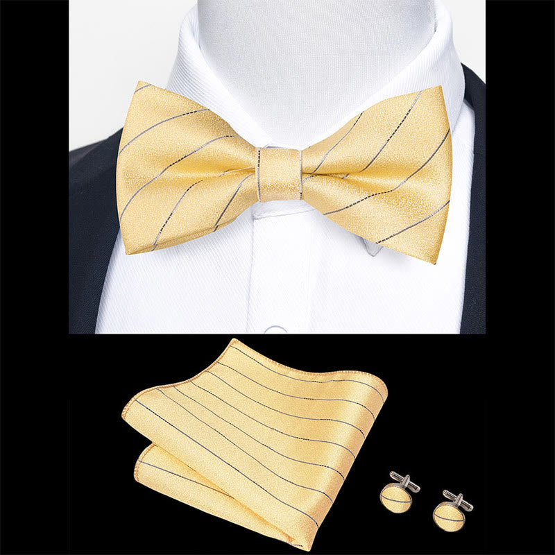 Ensemble 3 pièces pour homme : nœud papillon en tissu texturé, boutons de manchette et pochette - image 47
