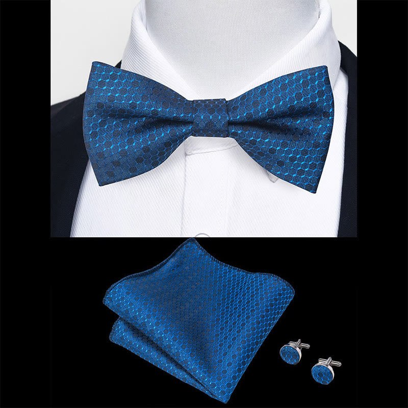 Ensemble 3 pièces pour homme : nœud papillon en tissu texturé, boutons de manchette et pochette - image 79