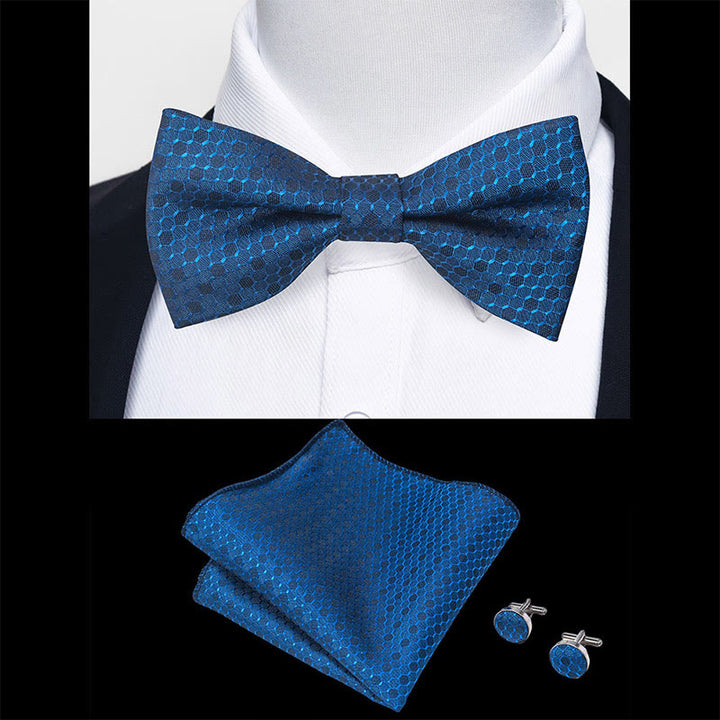 Ensemble 3 pièces pour homme : nœud papillon en tissu texturé, boutons de manchette et pochette - image 79