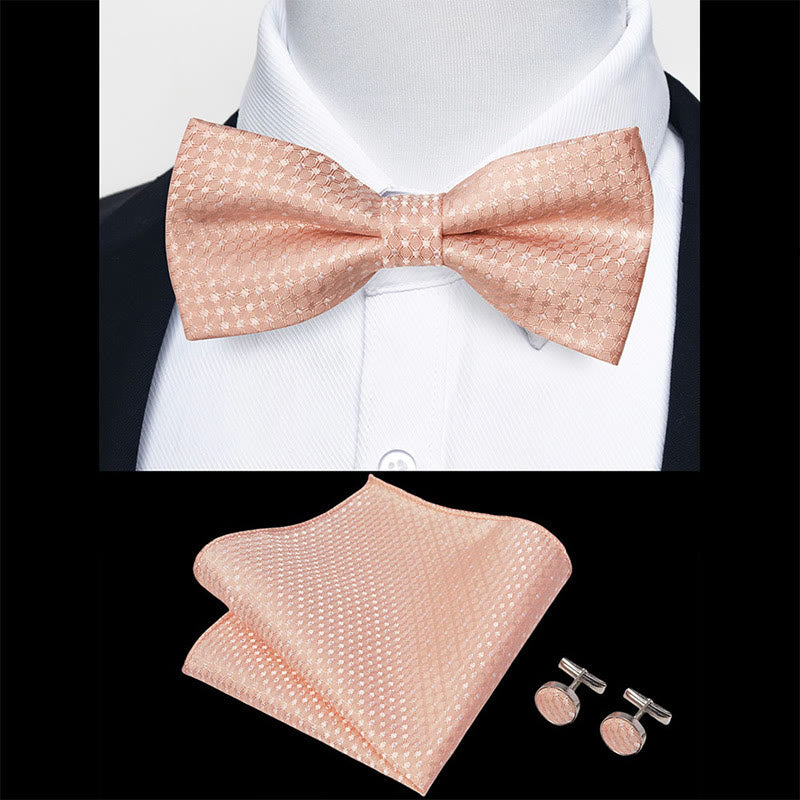 Ensemble 3 pièces pour homme : nœud papillon en tissu texturé, boutons de manchette et pochette - image 65