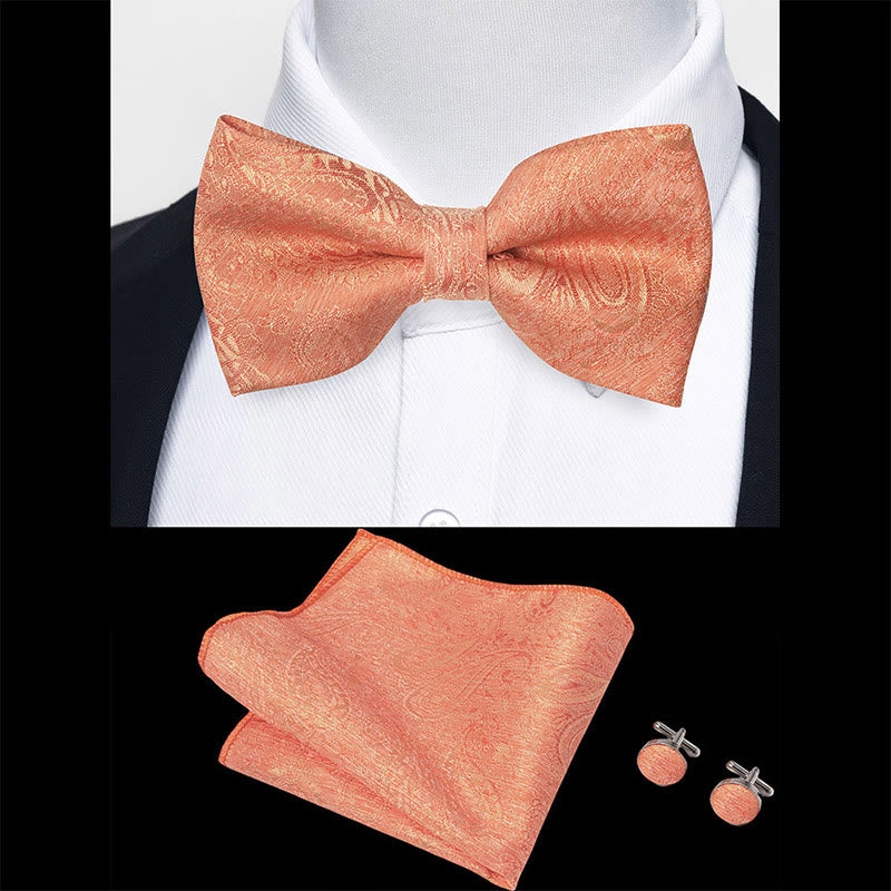 Ensemble 3 pièces pour homme : nœud papillon en tissu texturé, boutons de manchette et pochette - image 61