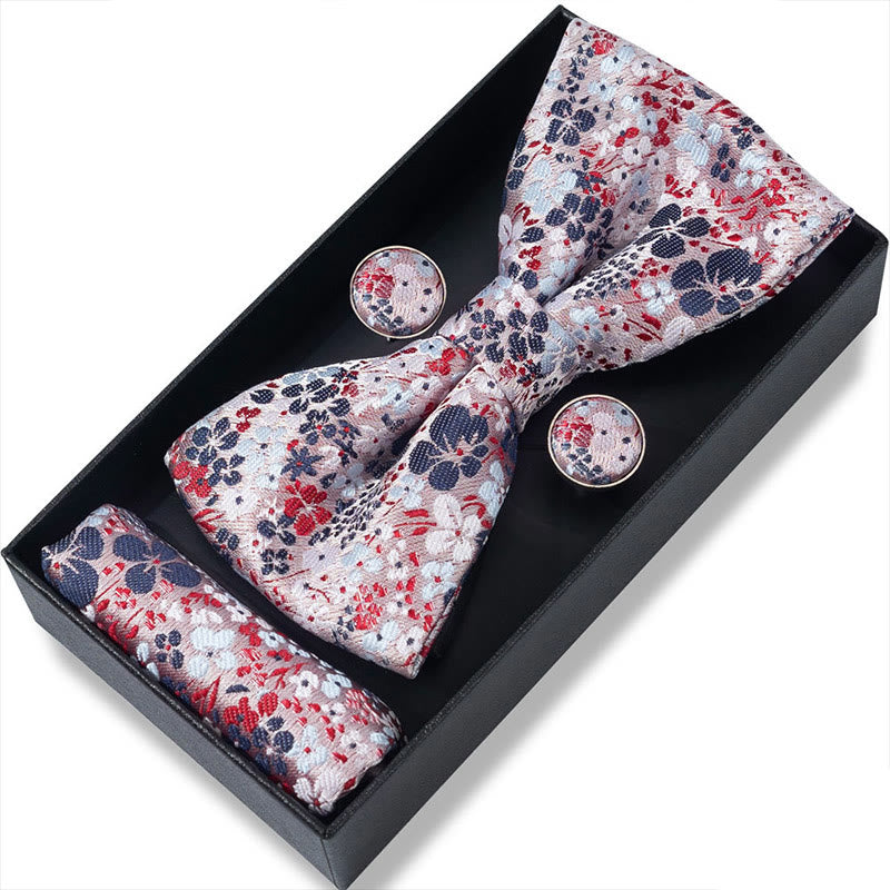 Ensemble 3 pièces pour homme : nœud papillon en tissu texturé, boutons de manchette et pochette - Style n° 49 - image 96