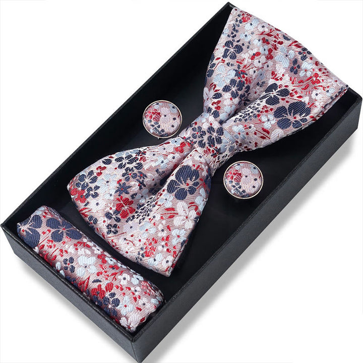 Ensemble 3 pièces pour homme : nœud papillon en tissu texturé, boutons de manchette et pochette - Style n° 49 - image 96