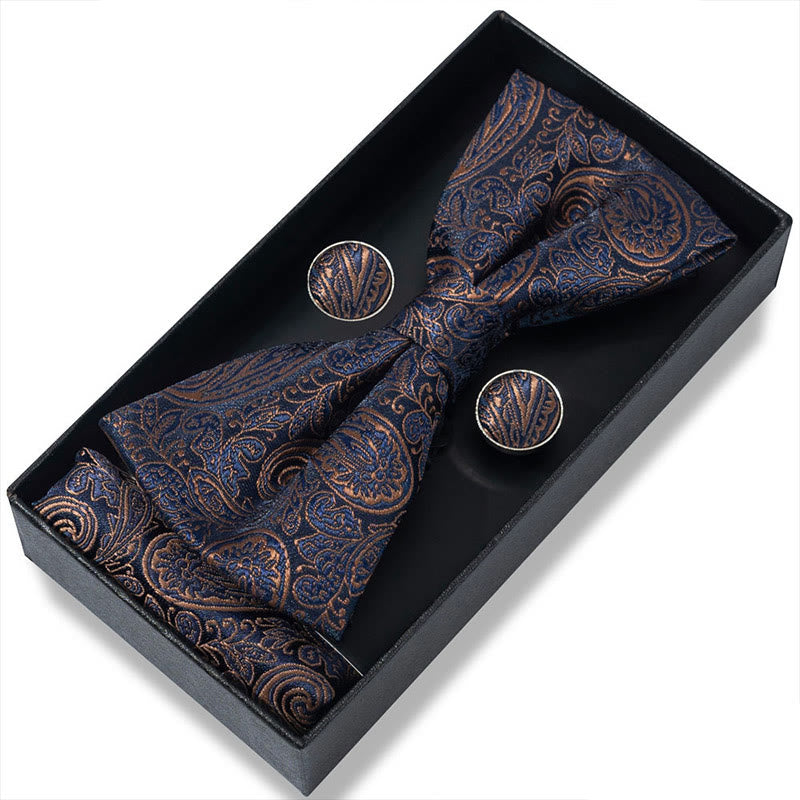 Ensemble 3 pièces pour homme : nœud papillon en tissu texturé, boutons de manchette et pochette - Style n° 1 - image 0