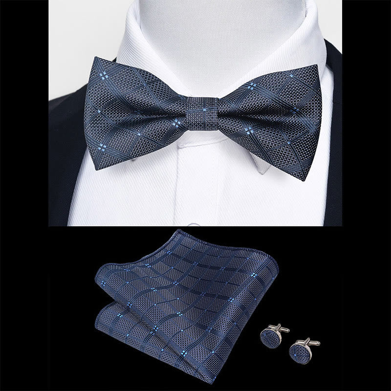 Ensemble 3 pièces pour homme : nœud papillon en tissu texturé, boutons de manchette et pochette - image 11