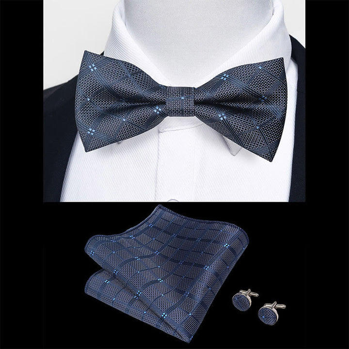 Ensemble 3 pièces pour homme : nœud papillon en tissu texturé, boutons de manchette et pochette - image 11