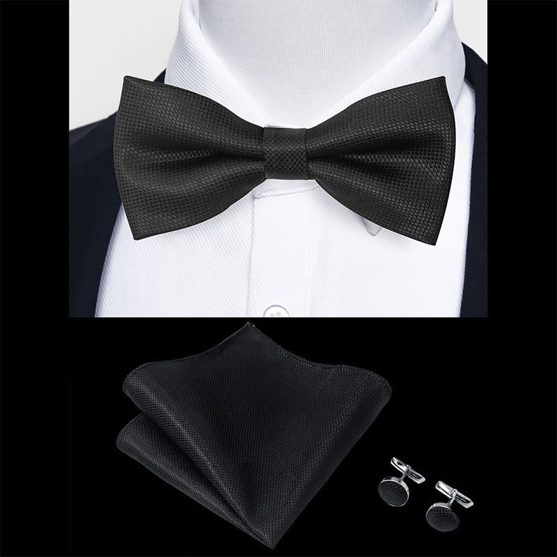 Ensemble 3 pièces pour homme : nœud papillon en tissu texturé, boutons de manchette et pochette - image 5