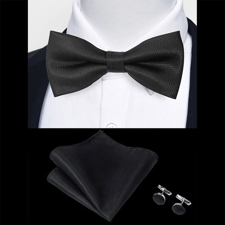 Ensemble 3 pièces pour homme : nœud papillon en tissu texturé, boutons de manchette et pochette - image 5