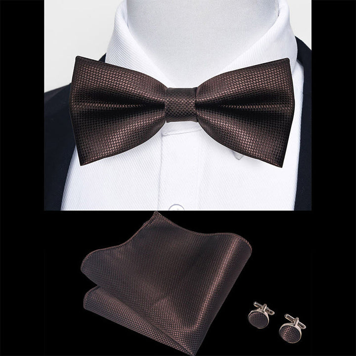 Ensemble 3 pièces pour homme : nœud papillon en tissu texturé, boutons de manchette et pochette - image 57
