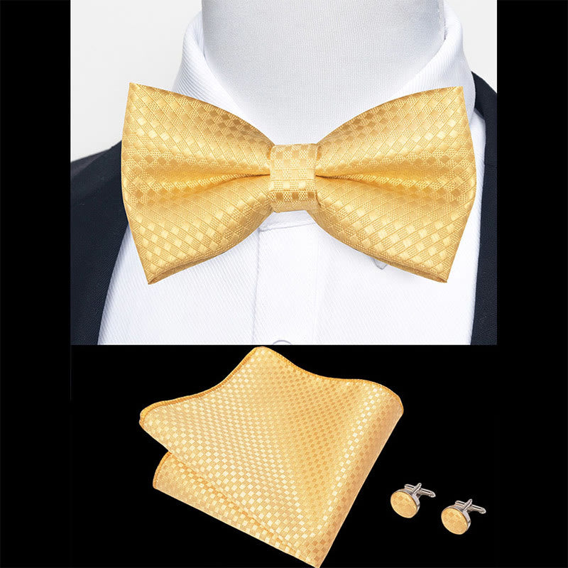 Ensemble 3 pièces pour homme : nœud papillon en tissu texturé, boutons de manchette et pochette - image 45