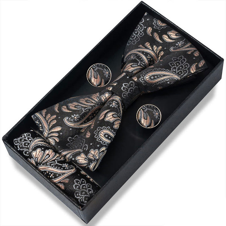 Ensemble 3 pièces pour homme : nœud papillon en tissu texturé, boutons de manchette et pochette - Style n° 39 - image 76
