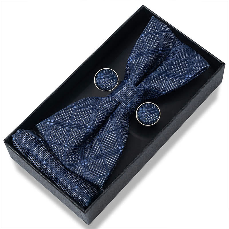 Ensemble 3 pièces pour homme : nœud papillon en tissu texturé, boutons de manchette et pochette - Style n° 6 - image 10
