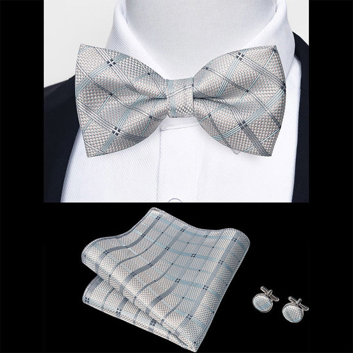 Ensemble 3 pièces pour homme : nœud papillon en tissu texturé, boutons de manchette et pochette - image 67