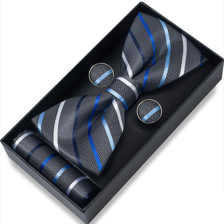 Ensemble 3 pièces pour homme : nœud papillon en tissu texturé, boutons de manchette et pochette - Style n° 38 - image 74