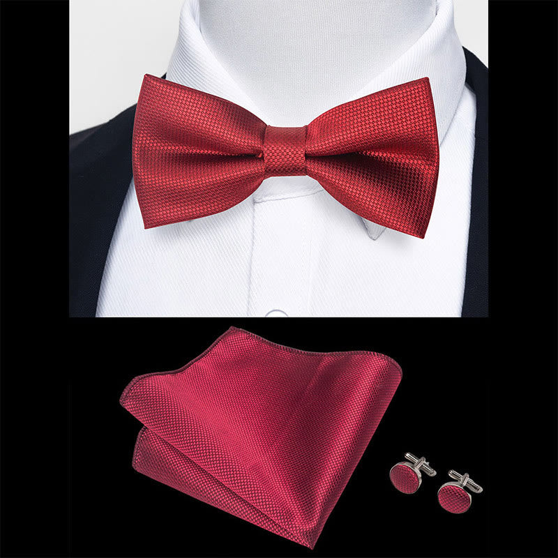 Ensemble 3 pièces pour homme : nœud papillon en tissu texturé, boutons de manchette et pochette - image 35