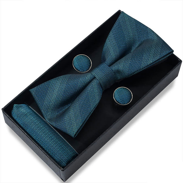 Ensemble 3 pièces pour homme : nœud papillon en tissu texturé, boutons de manchette et pochette - Style n° 15 - image 28