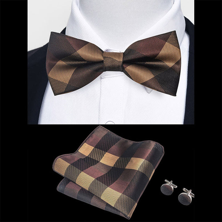 Ensemble 3 pièces pour homme : nœud papillon en tissu texturé, boutons de manchette et pochette - image 55