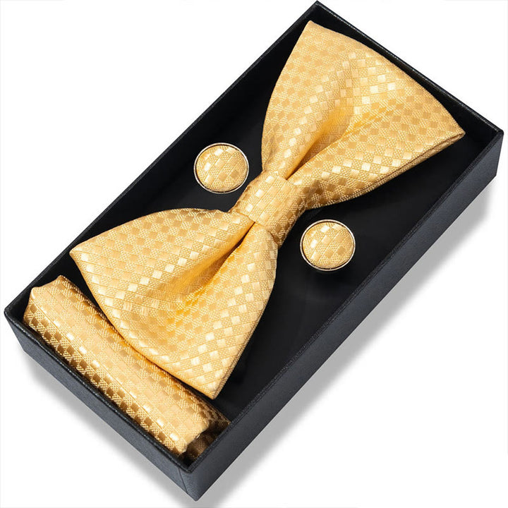Ensemble 3 pièces pour homme : nœud papillon en tissu texturé, boutons de manchette et pochette - Style n° 23 - image 44