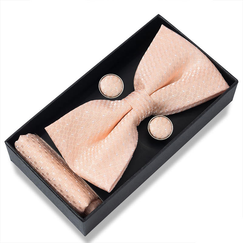 Ensemble 3 pièces pour homme : nœud papillon en tissu texturé, boutons de manchette et pochette - Style n° 33 - image 64