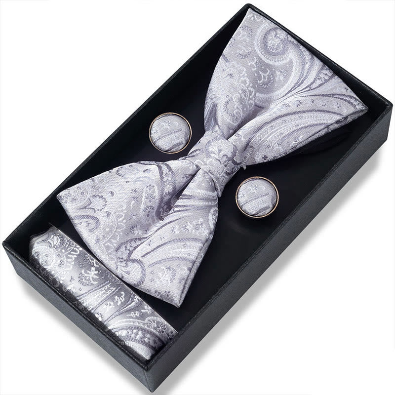 Ensemble 3 pièces pour homme : nœud papillon en tissu texturé, boutons de manchette et pochette - Style n° 35 - image 68