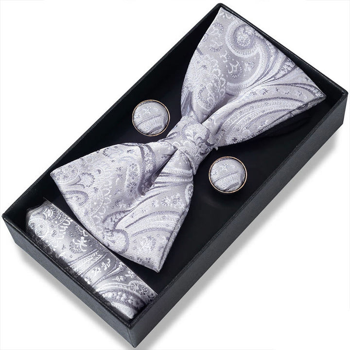 Ensemble 3 pièces pour homme : nœud papillon en tissu texturé, boutons de manchette et pochette - Style n° 35 - image 68