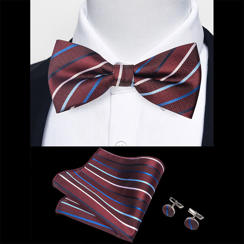 Ensemble 3 pièces pour homme : nœud papillon en tissu texturé, boutons de manchette et pochette - image 43