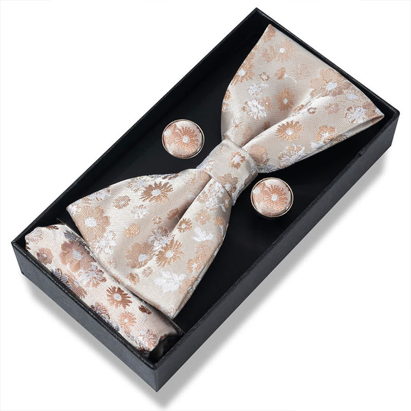 Ensemble 3 pièces pour homme : nœud papillon en tissu texturé, boutons de manchette et pochette - Style n° 26 - image 50