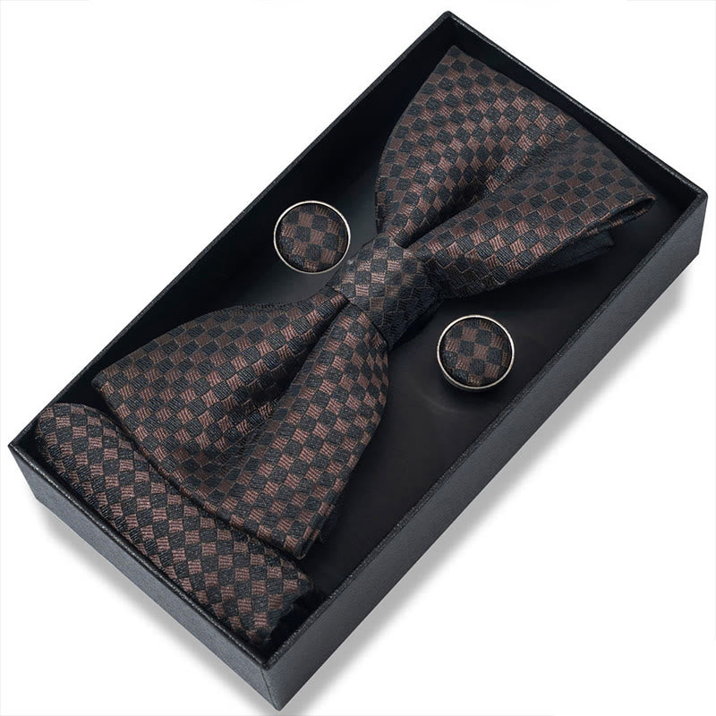 Ensemble 3 pièces pour homme : nœud papillon en tissu texturé, boutons de manchette et pochette - Style n° 52 - image 102