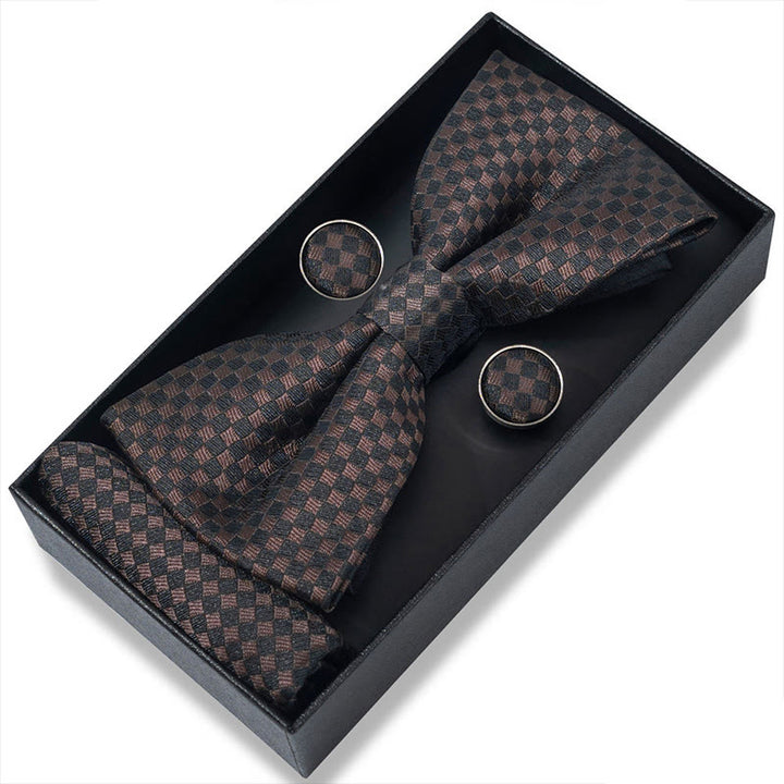 Ensemble 3 pièces pour homme : nœud papillon en tissu texturé, boutons de manchette et pochette - Style n° 52 - image 102