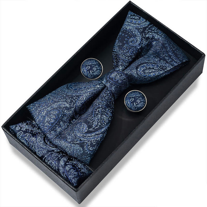 Ensemble 3 pièces pour homme : nœud papillon en tissu texturé, boutons de manchette et pochette - Style n° 7 - image 12